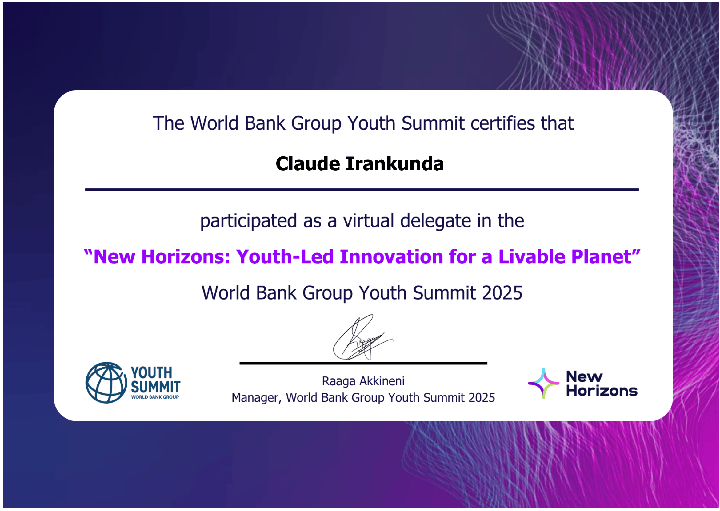 World Bank Group Youth Summit 2025 Delegate Certificate